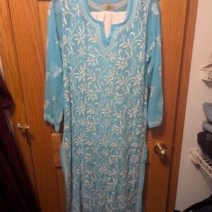 Elegant Blue Embroidered Dress